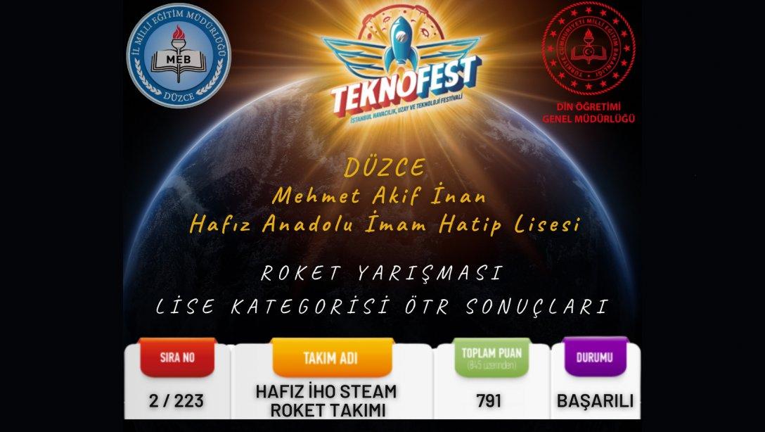 TEKNOFEST Havacılık Uzay ve Teknoloji Festivalinde İlimiz Öğrencilerinin Oluşturduğu HAFIZ İHO STEAM Roket Takımı Ön Tasarım Raporu Sonuçlarına Göre Türkiye 2.si Oldu